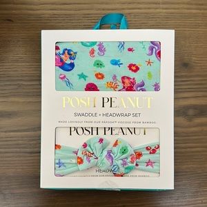 Kai Mermaid Posh Peanut Swaddle and Headwrap Set RARE HARD TO FIND PRINT